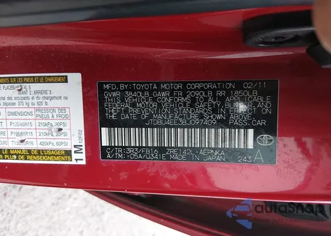 2011 Toyota Corolla Le z USA, uszkodzony, nr VIN JTDBU4EE3BJ097409